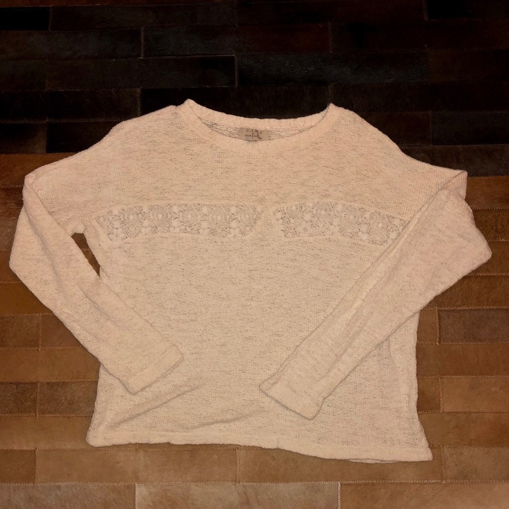 Cream Lace Cut Out Sweater By Zara